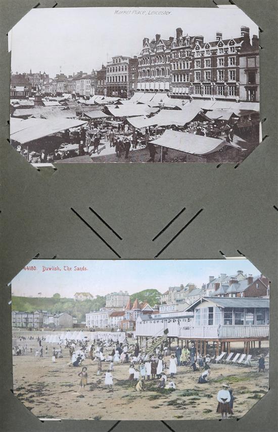 A collection of postcards in four albums